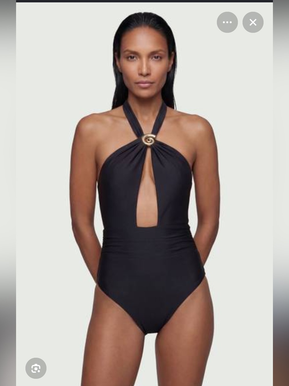Karen Millen Black Halter Swimsuit with Gold Spiral Accent size S